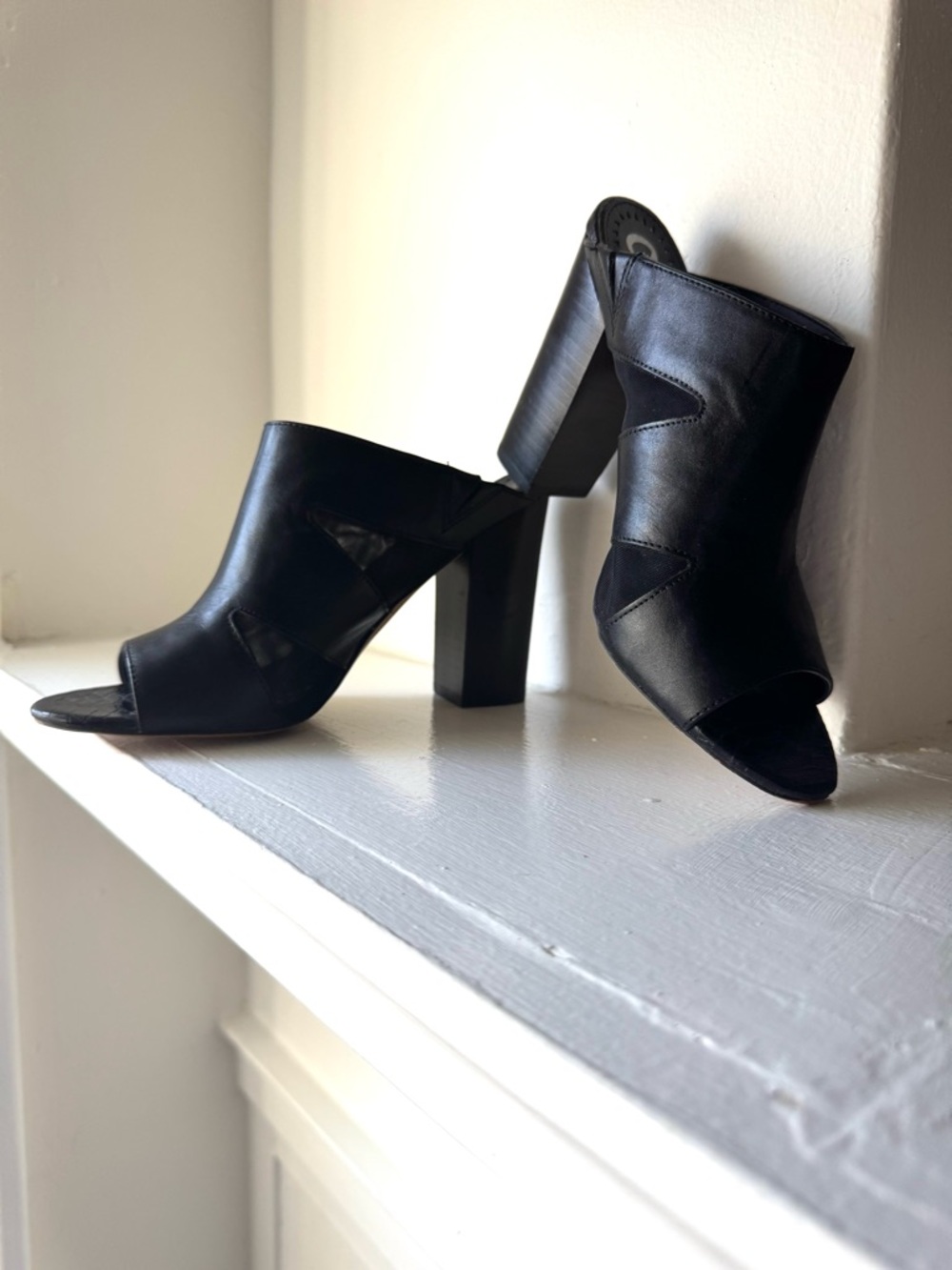 Circus by Sam Edelman Black Leather Open-Toe Block Heel Mules - Picture 2 of 8